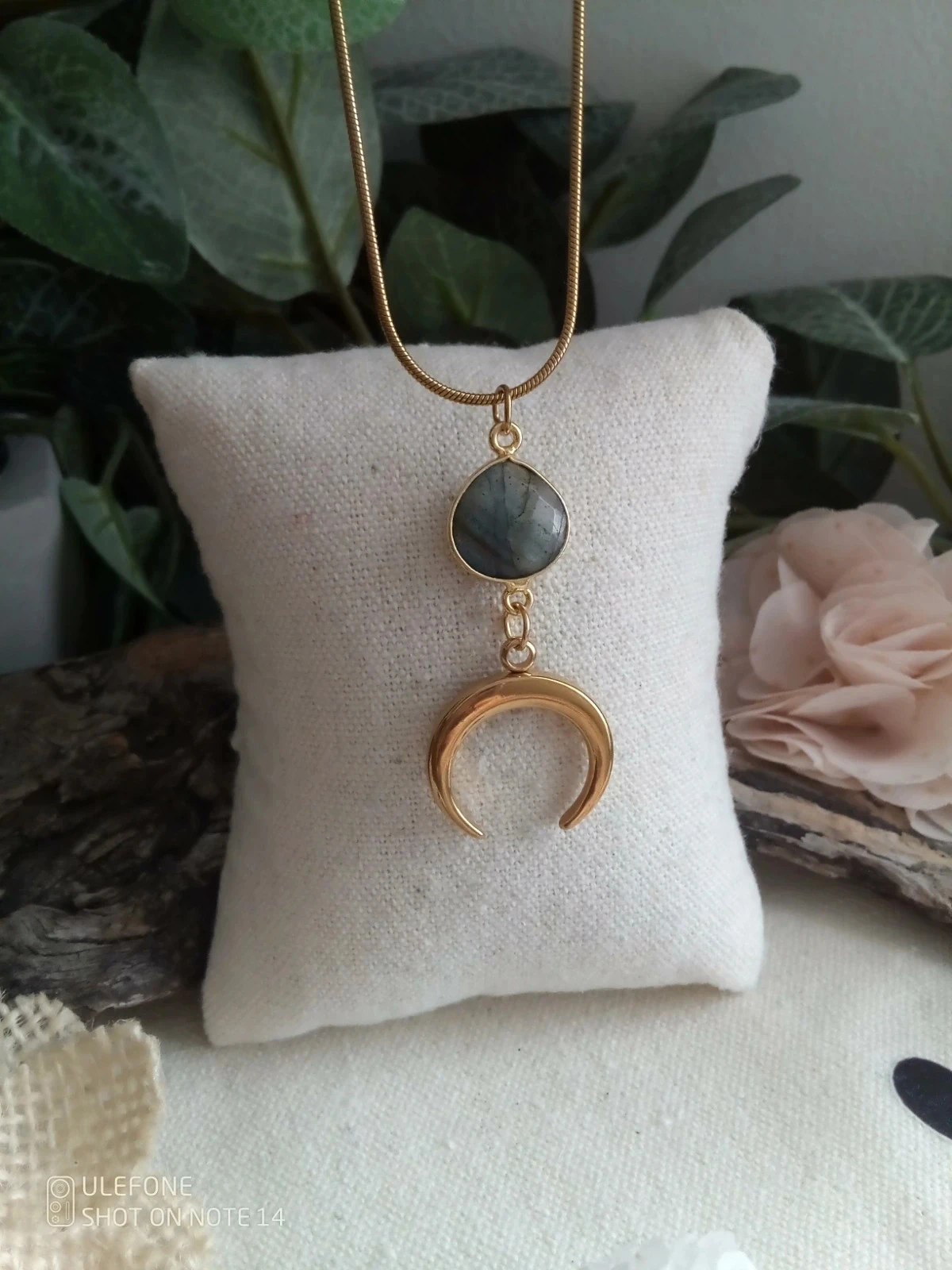 Collar de piedra de labradorita y luna de acero inoxidable – photo 3